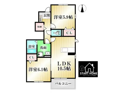 ロータス南島田A(2LDK/1階)の間取り写真