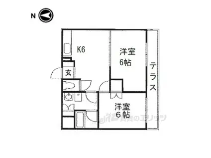 マンションメルローズ(2DK/1階)の間取り写真