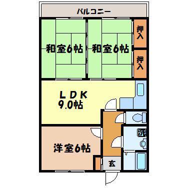 プレジール岩屋通(3LDK/5階)の間取り写真