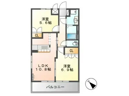 ハピネス(2LDK/1階)の間取り写真