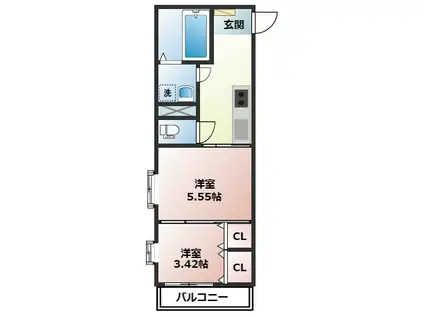 ルピナス成田町(2K/2階)の間取り写真
