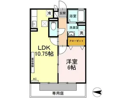 ロイヤルシティ富の原(1LDK/1階)の間取り写真