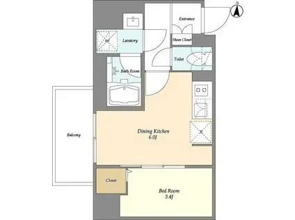 グランカーサ菊川(1DK/2階)の間取り写真