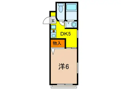 ハッピーリーブス(1DK/2階)の間取り写真