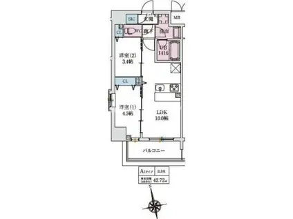 スプランディッドIX(2LDK/7階)の間取り写真