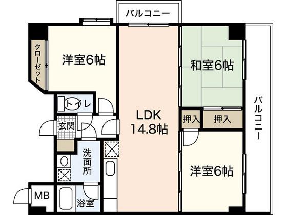 クレアテラ五日市(3LDK/8階)の間取り写真