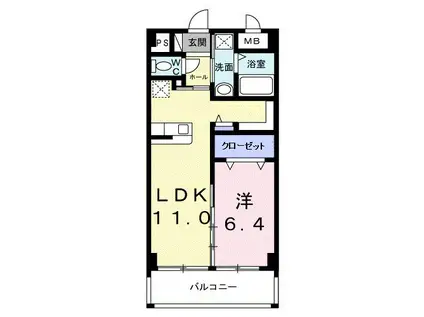 インテグラル我如古(1LDK/2階)の間取り写真
