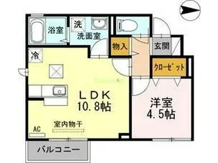ボンヌール台原(1LDK/1階)の間取り写真