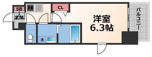 フォーリアライズ大阪ミッテ(1K/6階)の間取り写真