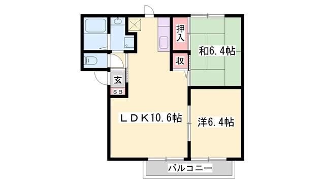 コスモスハイツ(2LDK/1階)の間取り写真