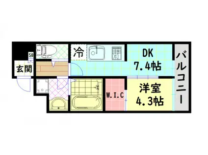 ファーストフィオーレ難波フォート(1DK/6階)の間取り写真
