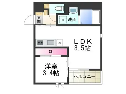 GRANDTIC 雅・堺東(1LDK/1階)の間取り写真