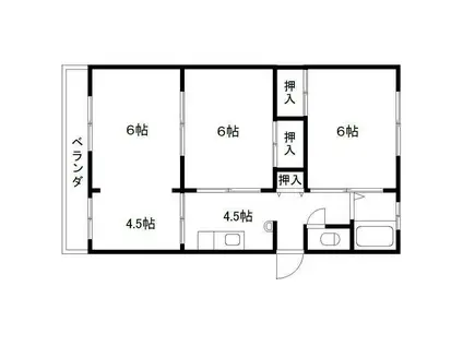 石谷アパート(3DK/2階)の間取り写真