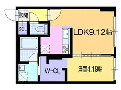 ラ・シュエット栄通D(1LDK/1階)の間取り写真