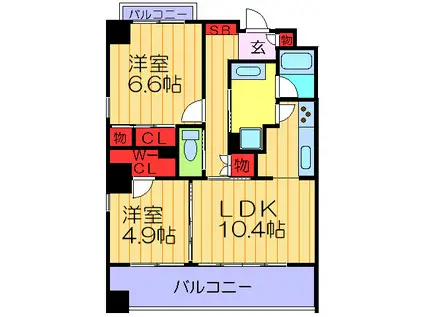 アピリラージュ(2LDK/4階)の間取り写真