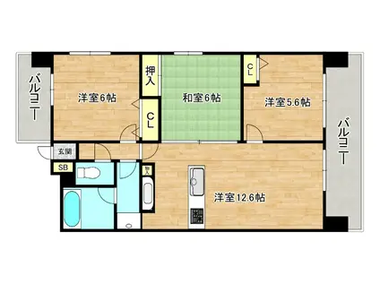 フロム・エヌズ北巽(3LDK/2階)の間取り写真