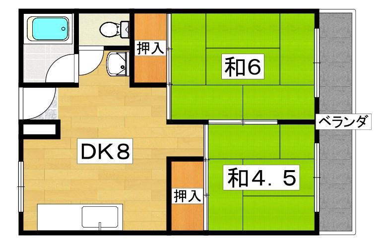 清水谷コーポ(2LDK/2階)の間取り写真
