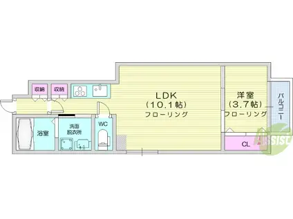 キララ鈎取本町1(1LDK/1階)の間取り写真