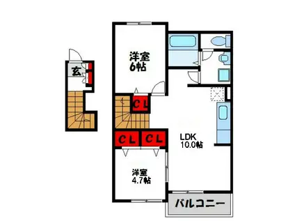 ソレイユ遠賀A(2LDK/2階)の間取り写真