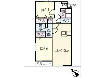 HANARE(2LDK/1階)の間取り写真
