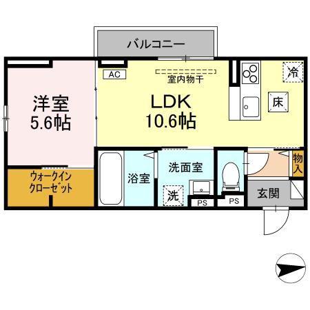 RESUA向中野 C棟(1LDK/1階)の間取り写真