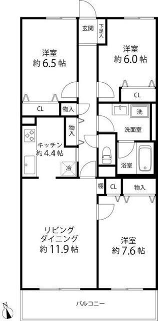 TRガーデン蕨(3LDK/5階)の間取り写真