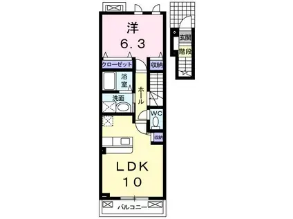 ハウス・パーシモン(1LDK/2階)の間取り写真