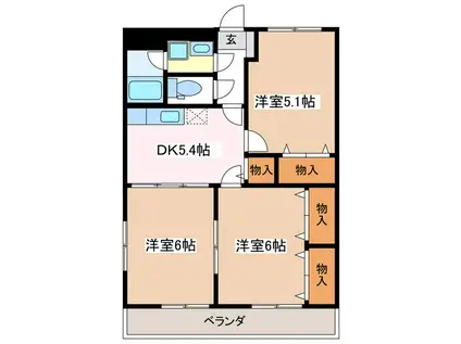 ビネリーマンション(3DK/2階)の間取り写真