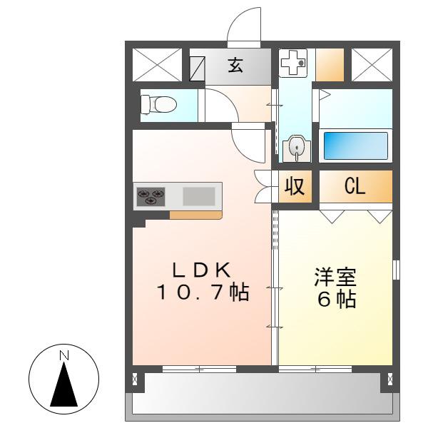 地下鉄東山線 岩塚駅 徒歩12分 3階建 築7年(1LDK/1階)の間取り写真