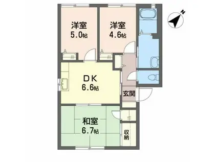 タウンハウスグリーンB(3DK/1階)の間取り写真