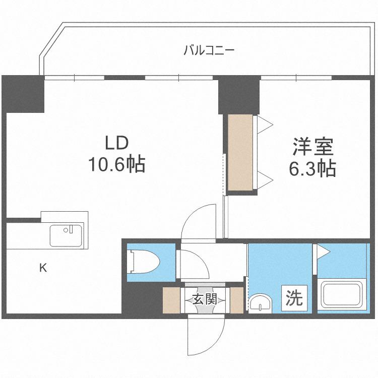 アーバンフラッツ豊平1条(1LDK/5階)の間取り写真