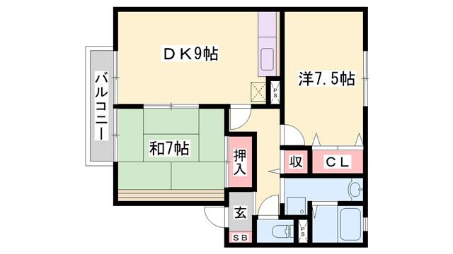 クレールII(2DK/2階)の間取り写真