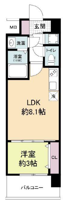 セレニテ神戸ミラクノール(1LDK/9階)の間取り写真