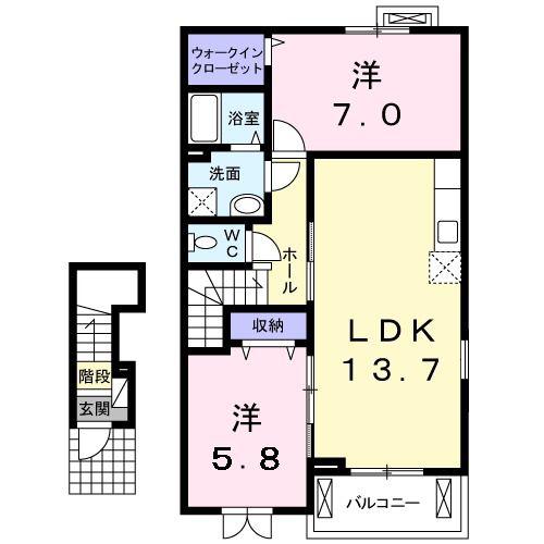 フォンテーヌ2番館(2LDK/2階)の間取り写真