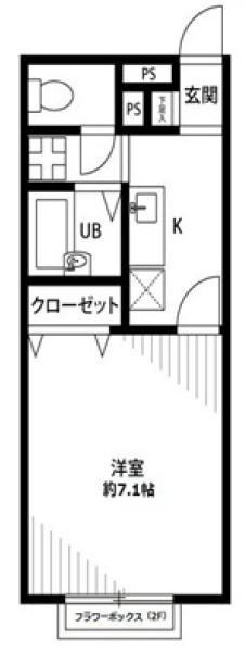 アムール伊奈中央(1K/1階)の間取り写真