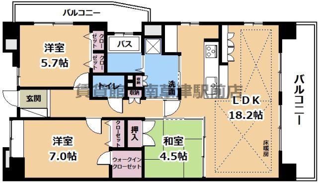 レジェ南草津(3LDK/14階)の間取り写真