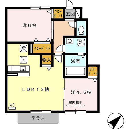 セジュール桜井 B棟(2LDK/1階)の間取り写真
