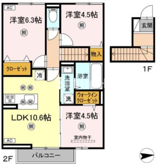 セレスト ブルー(3LDK/2階)の間取り写真