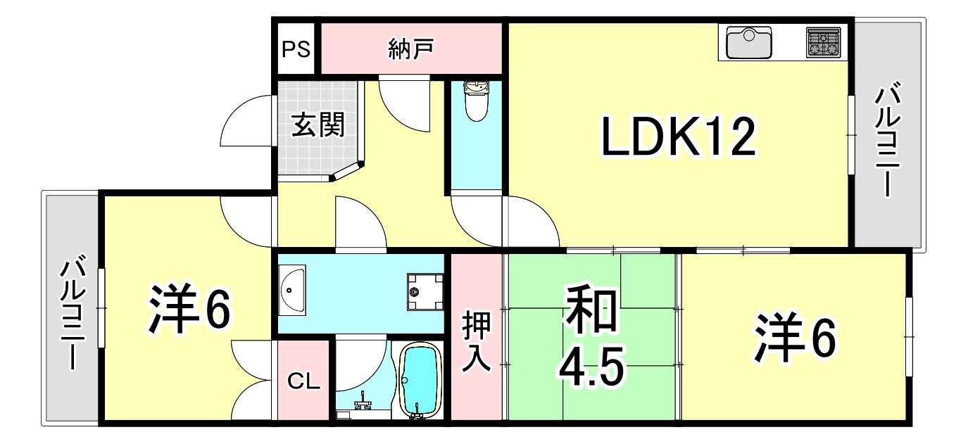 ハピネス(3LDK/4階)の間取り写真