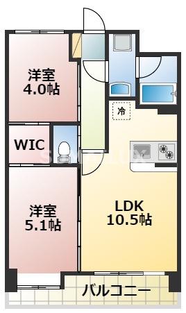 ヒルクレスト水前寺(2LDK/7階)の間取り写真