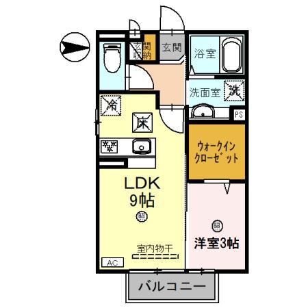 D-ROOM西小二里II(1LDK/1階)の間取り写真