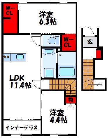 リカーウェルヒルズ(2LDK/2階)の間取り写真