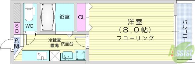 フレンズ双葉ヶ丘(1K/2階)の間取り写真