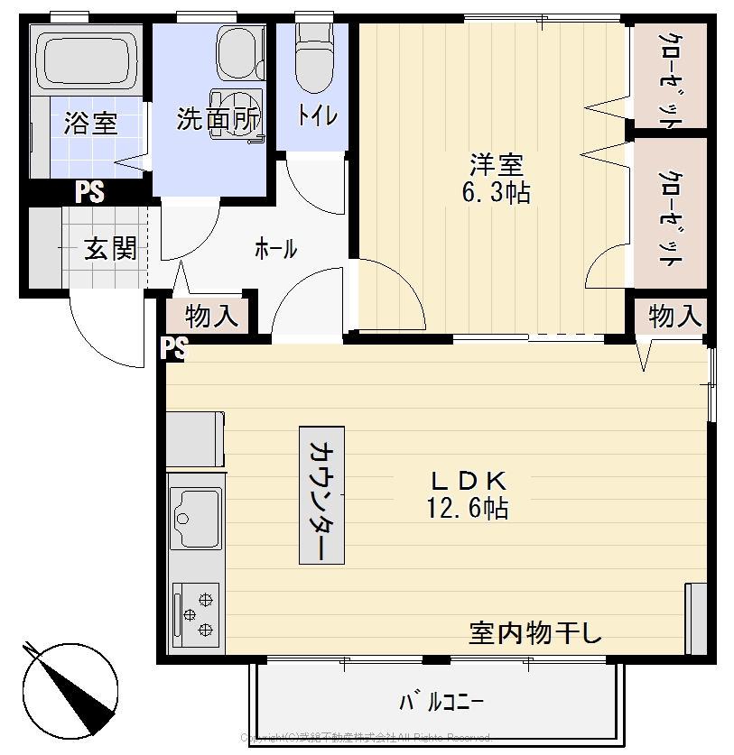 サンドミール B(1LDK/2階)の間取り写真