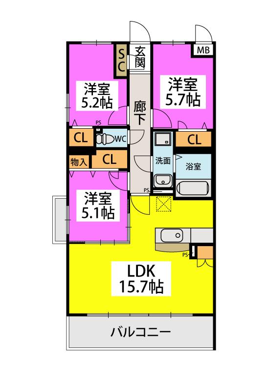 プレア薬師(3LDK/3階)の間取り写真