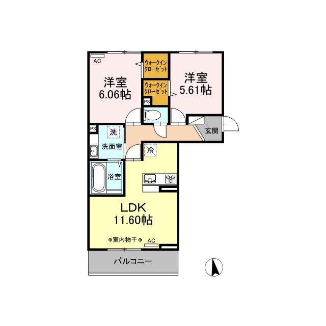 D-ROOM ティアレ上石田(2LDK/2階)の間取り写真