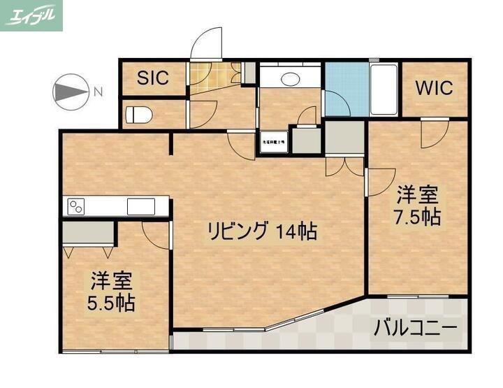 リベール桑田町CENTRAL CITY(2LDK/6階)の間取り写真