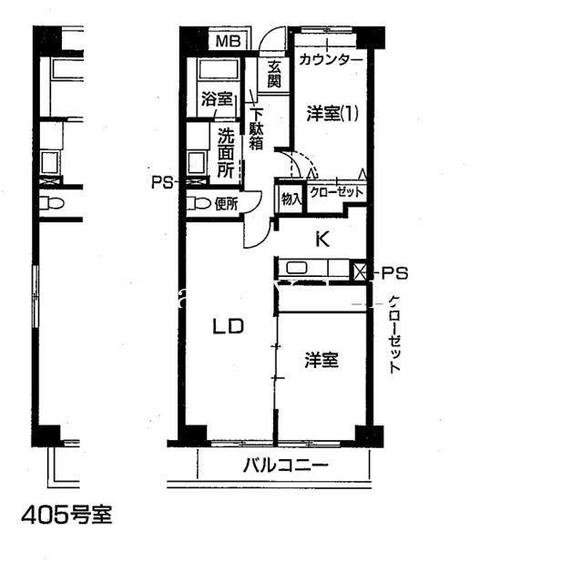 コンフォートK(2LDK/4階)の間取り写真