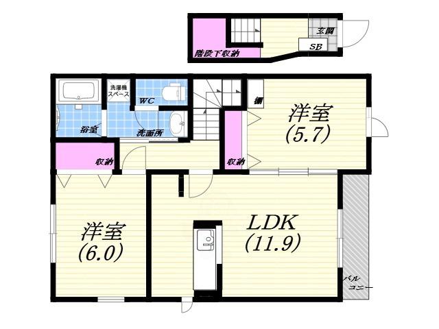 ドミール2002(2LDK/2階)の間取り写真