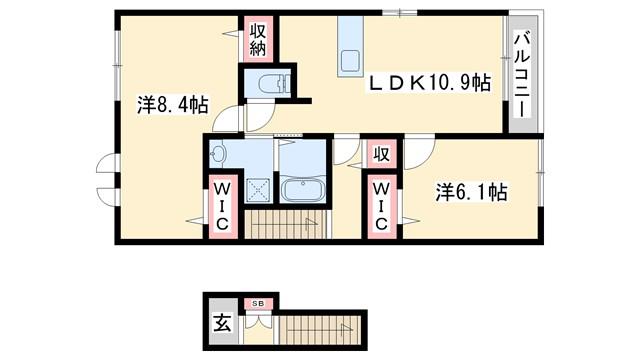グランフィオーレ(2LDK/1階)の間取り写真